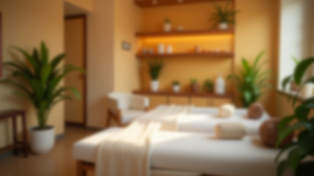 Heilpraktiker-Praxis mit gemütlicher Einrichtung und Behandlungsliegen, beruhigendes Licht